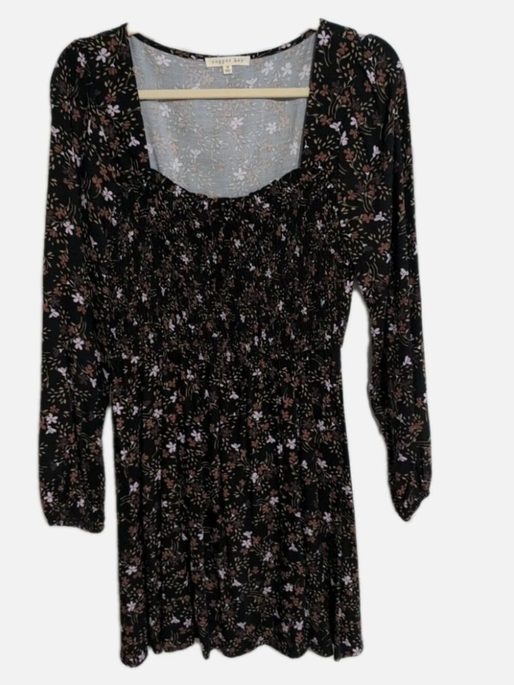 Copper Key Long Sleeve Global Floral Dress Bubble Sleeve Sz Medium Knee Length
